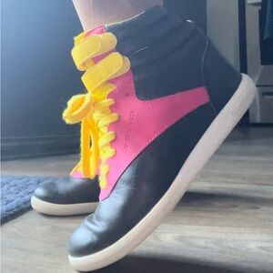 Pink, yellow and black Reebok wedge sneakers